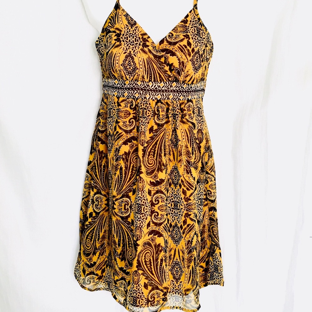 Apt 9 Chiffon Lined Paisley Sundress Gold Brown SM
